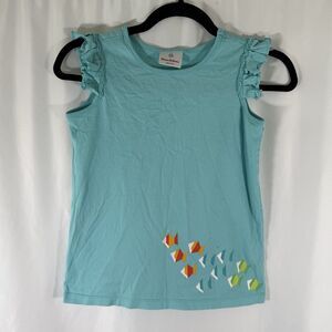 Hanna Anderson Shirt Girls 10 Blue Tank Top Round Neck Fish Print 100% Cotton